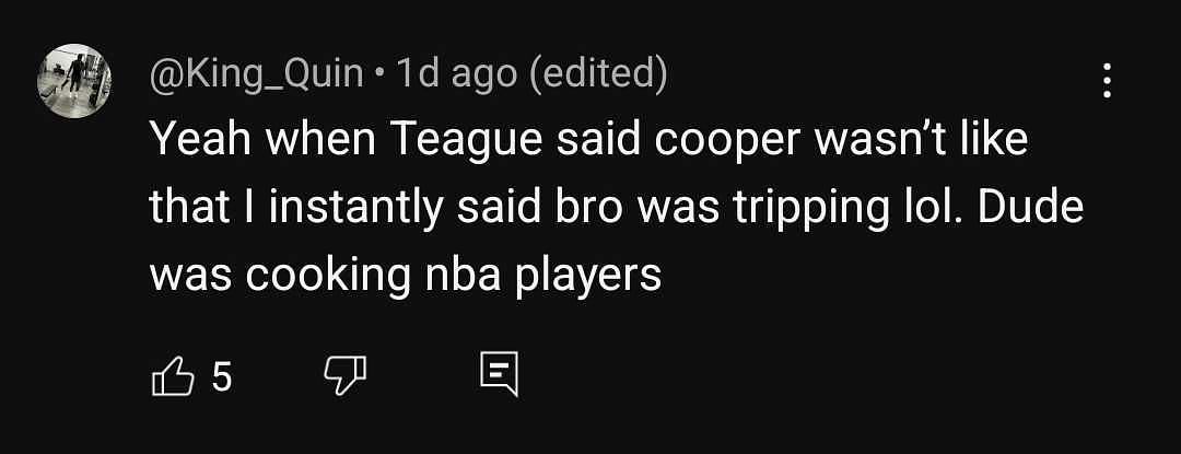 Fan reacting to Jeff Teague's thoughts on Cooper Flagg. (Screenshot via YouTube)